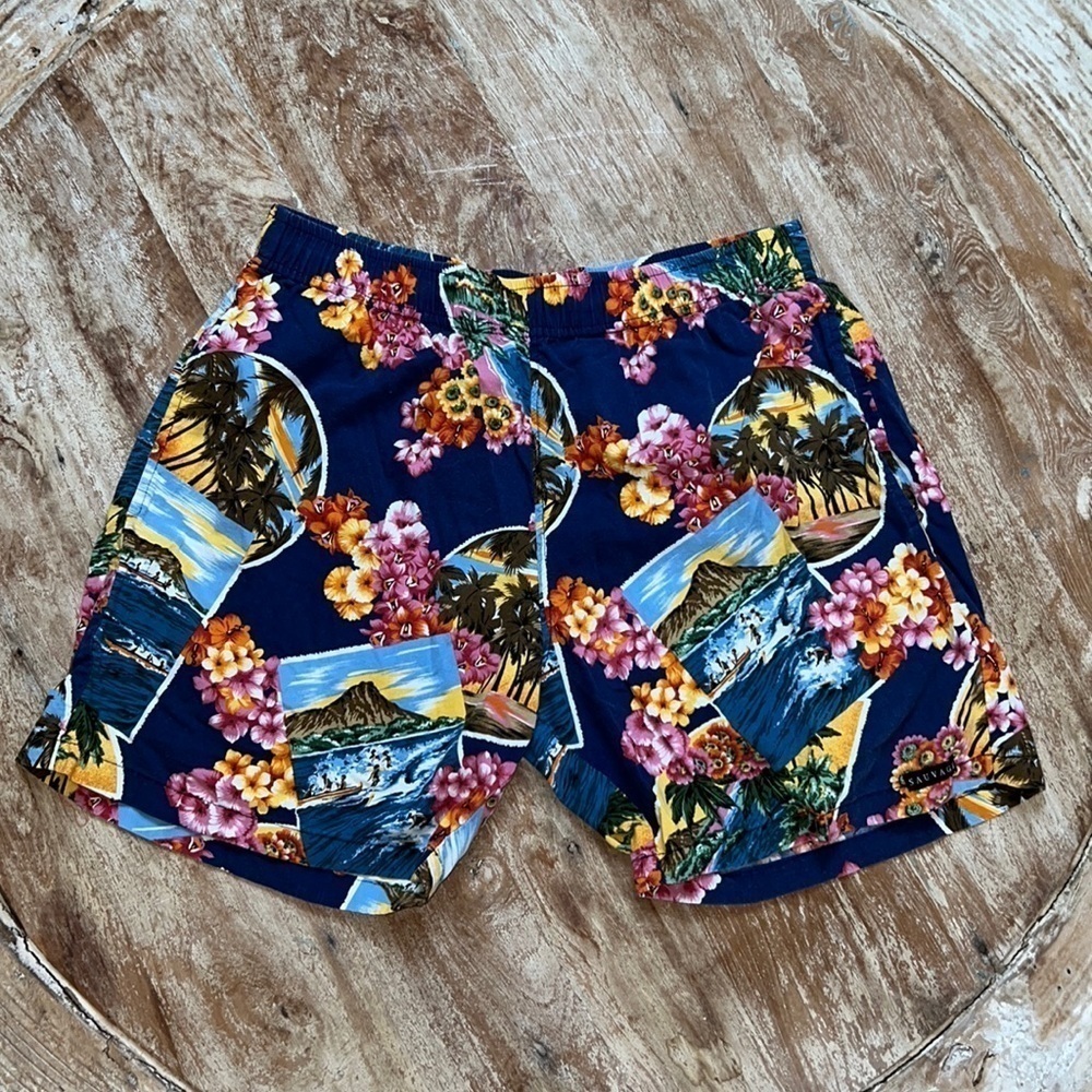 SAUVAGE Men’s Cotton Hawaiian Shorts, Size M
